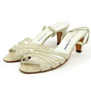 VTG Vittorio Petrini Tan Leather 2.5" Heel Slingback Strappy Sandals 37.5 Italy